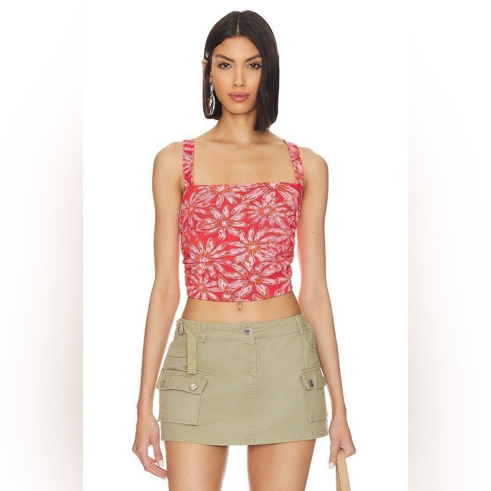 Free People NWT All Tied Up Tank in Red Combo Size Large - Picture 2 of 5